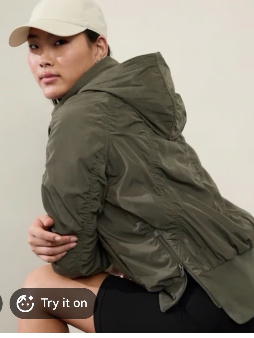 Athleta Olive Green Hooded Bomber Jacket